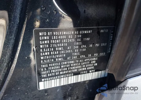 2014 Volkswagen Tiguan S из США, поврежденный, VIN WVGAV3AX3EW525833